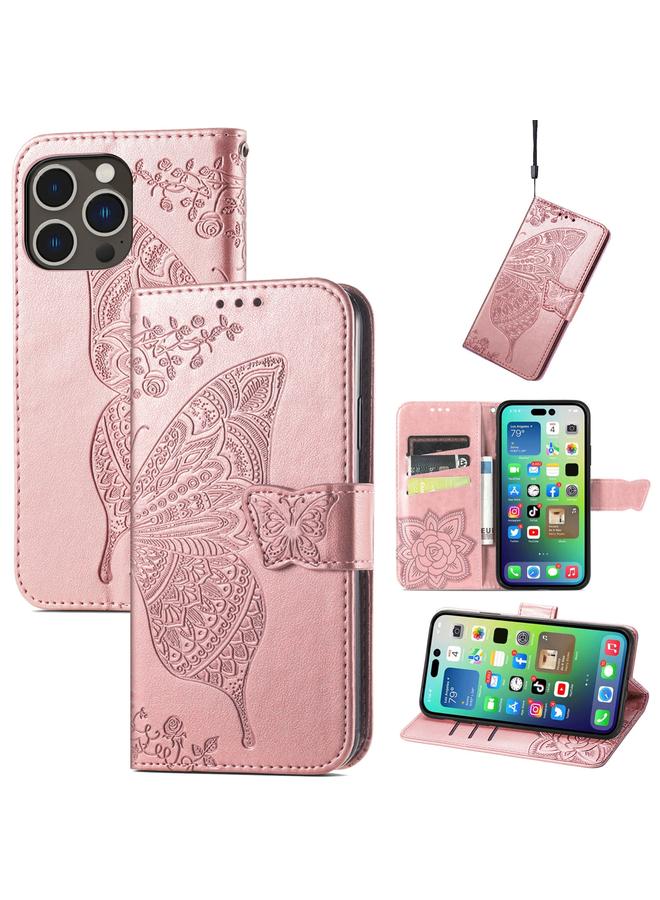 S-TOP Case For iPhone 15 Pro Max Butterfly Love Flower Embossed Leather Phone Case - Image 1