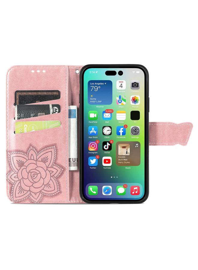 S-TOP Case For iPhone 15 Pro Max Butterfly Love Flower Embossed Leather Phone Case - Image 3