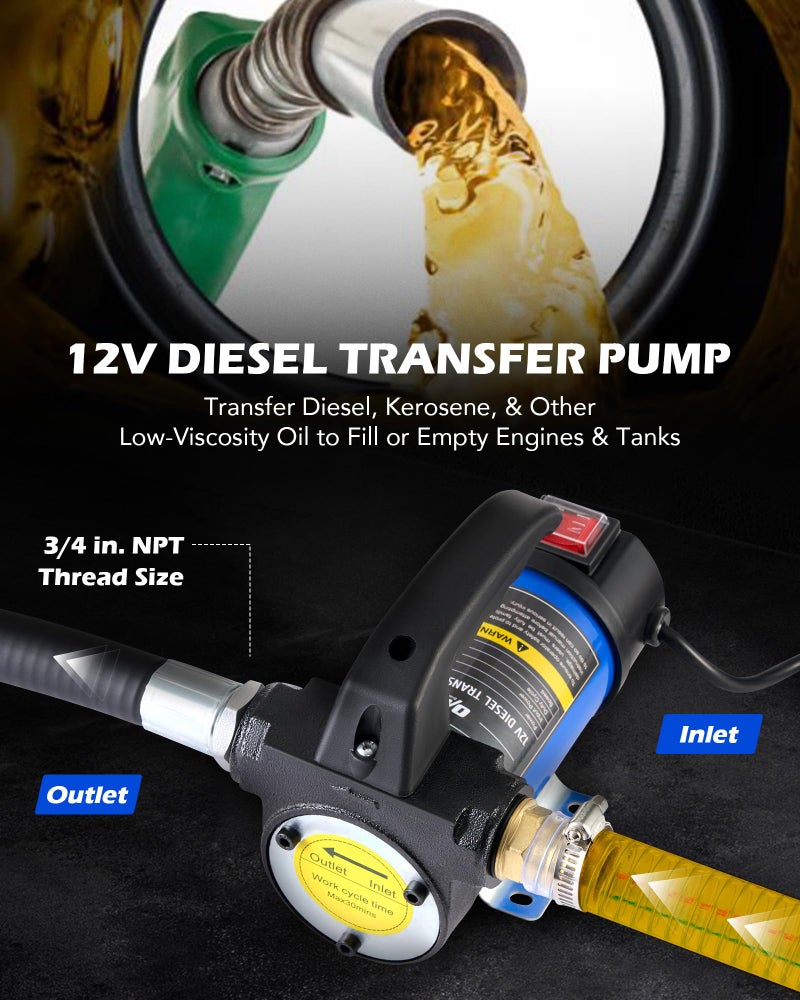 Orion Motor Tech Diesel Transfer Pump, 12V Fuel Transfer Pump, 12 gpm Portable Electric Fuel Pump for Oil Change, Automotive Marine Self Priming Oil Extractor Pump Suction Pump for Cars Boats Mowers - Image 3