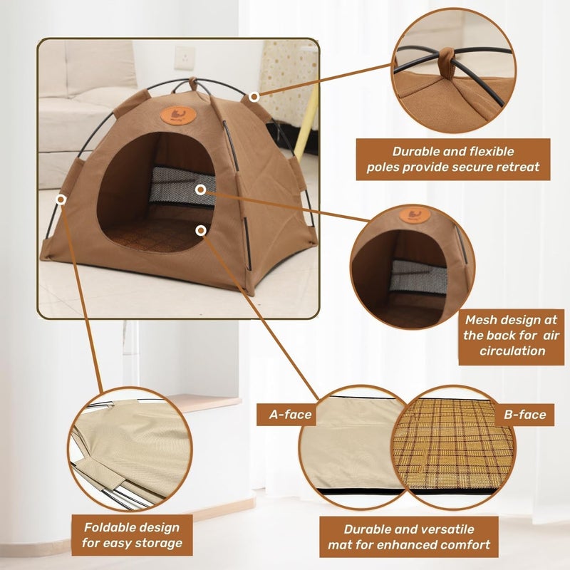 Cat House Dog Bed, Cat Cave Nest Soft Warm Puppy Tent with Removable Washable Cushion Cute Pet House for cat and dog (Brown, Tent) - Image 3