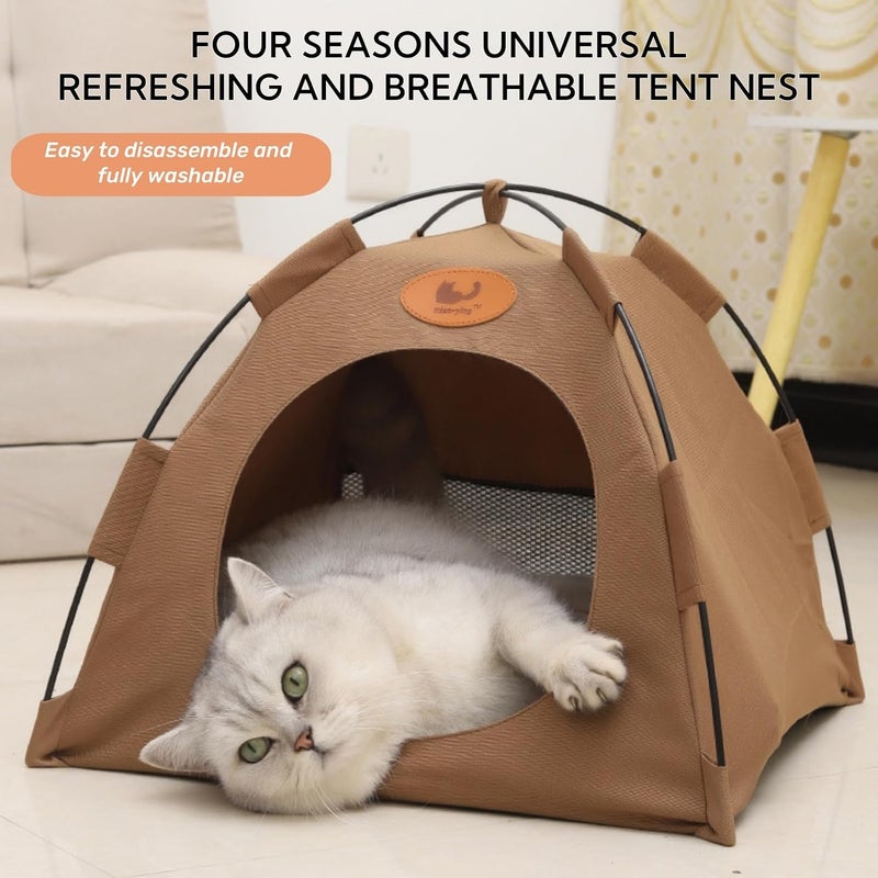 Cat House Dog Bed, Cat Cave Nest Soft Warm Puppy Tent with Removable Washable Cushion Cute Pet House for cat and dog (Brown, Tent) - Image 2
