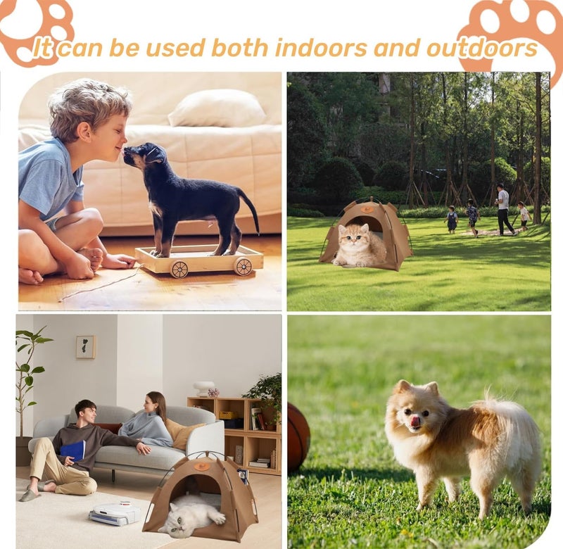 Cat House Dog Bed, Cat Cave Nest Soft Warm Puppy Tent with Removable Washable Cushion Cute Pet House for cat and dog (Brown, Tent) - Image 5