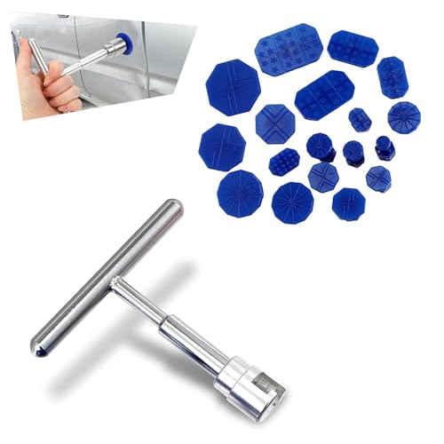 Arwrilt 19 PCS Car Dent Puller Kit Dent Removal Tools with TShape Puller Paintless Dent Repair Tool Dent Popper Dent Fixer Universal Cold Glue Dent Puller for Car Dent Repaired Silver Blue - Image 1