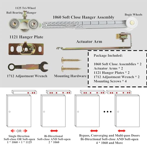 ReigaHood 2 Set Pocket Door Soft Close Top Hanger Assemblies Fit for Johnson P/N #1060 & #1062, Works with 100, 134F, 138F, 2610F Series Track, 1" Nylon Ball Bearing Tri-Wheel, Bi-Direction - Image 3