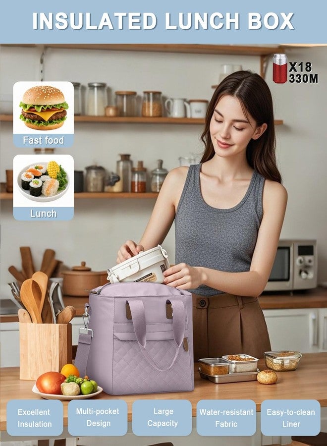 Capolo Insulated Lunch Box for Women & Men - Large Thermal Lunch Bag Women with Removable Shoulder Strap, Reusable Lunch Cooler Tote Bags Purse for Adults Work, Picnic, Hiking, Beach, Travel, MediumPurple - Image 3