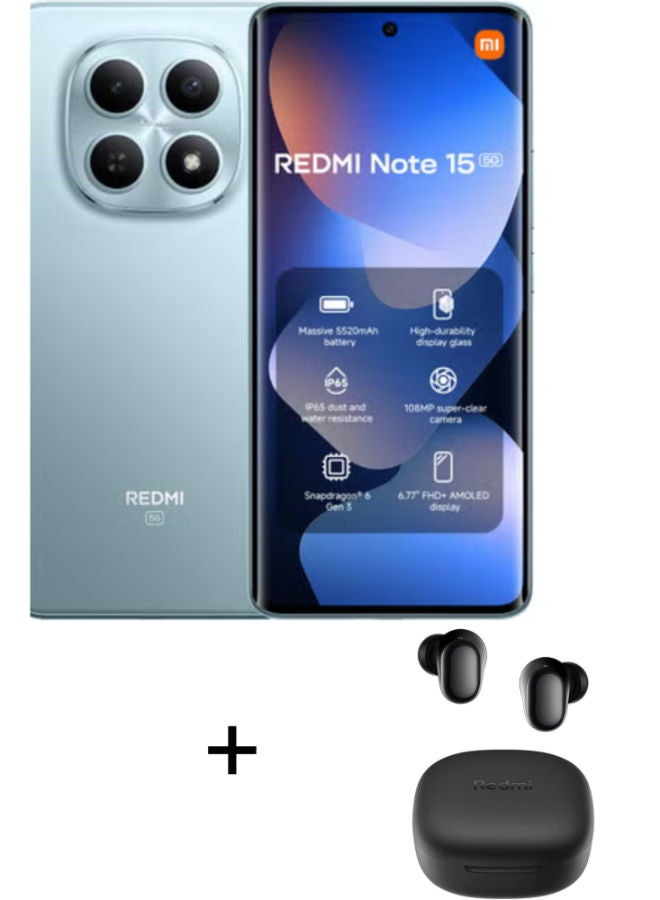 شاومي ريدمي نوت 15 ثنائي الشريحة أزرق 8GB رام 256GB 5G مع سماعات مجانية 6 بلاي (قد يختلف لون الهدية) - Image 1
