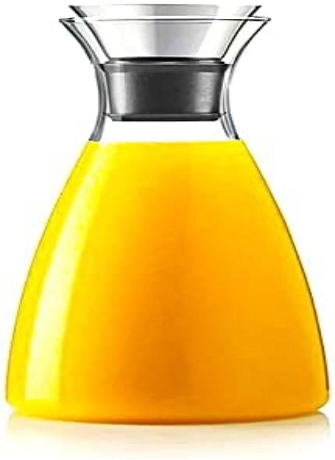 AKDC - Fursan 1600ML  Glass Drip-Free Carafe With Stainless Steel Flip-Top Lid, Hot And Cold Glass Water Pitcher, Tea/Coffee Pitcher As Well As For Decanting And Serving Wine - Image 1