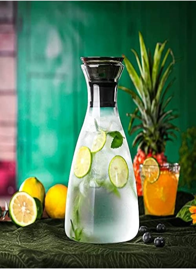 AKDC - Fursan 1600ML  Glass Drip-Free Carafe With Stainless Steel Flip-Top Lid, Hot And Cold Glass Water Pitcher, Tea/Coffee Pitcher As Well As For Decanting And Serving Wine - Image 1