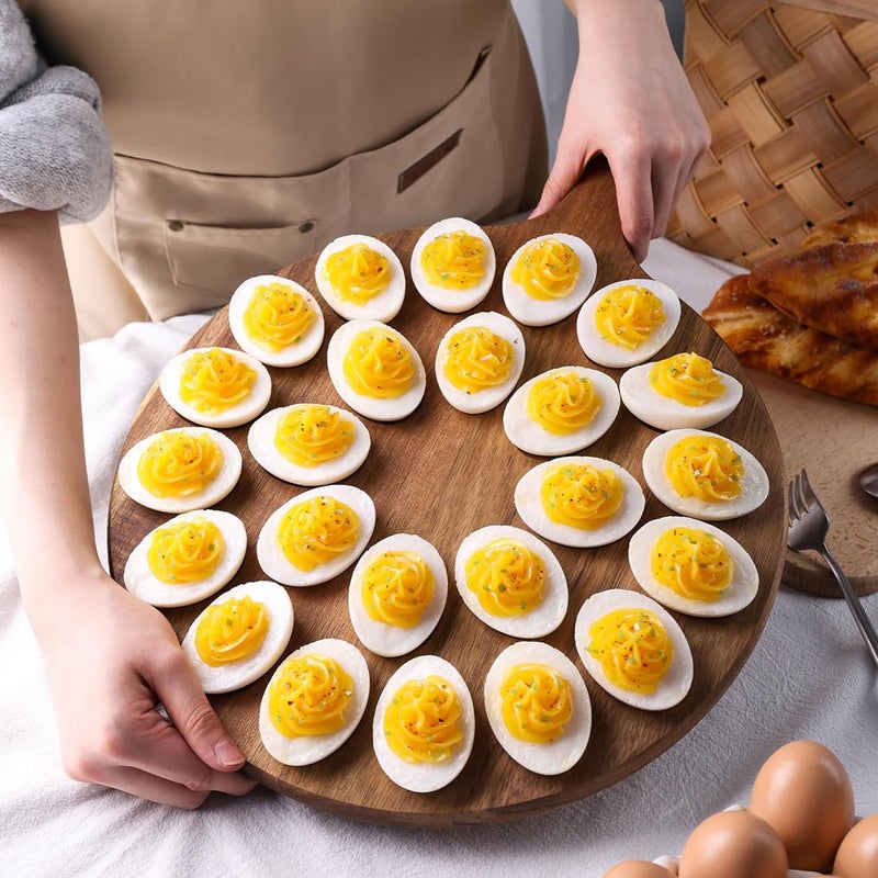 Reversible Deviled Egg Tray Multi-Holes Round Egg Platter Thickened Wooden Egg Holder Serving Tray Charcuterie Board for Kitchen - Image 4