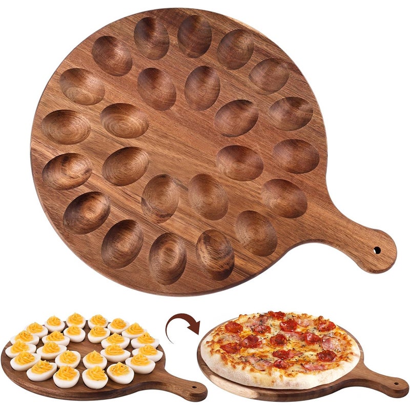 Reversible Deviled Egg Tray Multi-Holes Round Egg Platter Thickened Wooden Egg Holder Serving Tray Charcuterie Board for Kitchen - Image 1