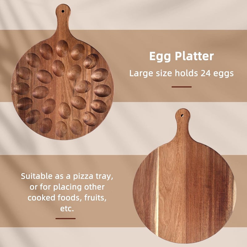 Reversible Deviled Egg Tray Multi-Holes Round Egg Platter Thickened Wooden Egg Holder Serving Tray Charcuterie Board for Kitchen - Image 2