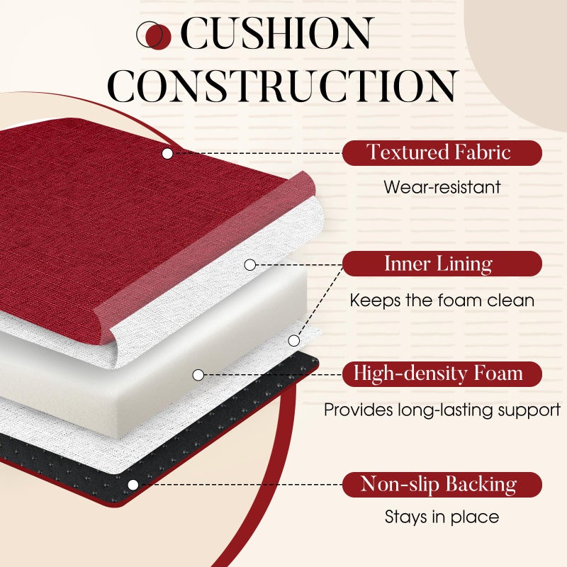 Basic Beyond Chair Cushions for Dining Chairs with Ties and Removable Cover, 2" Thick Seat Cushions for Kitchen Chairs, Set of 4, 17" x 16", Red - Image 3