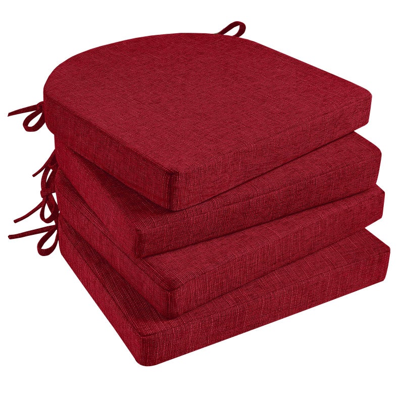 Basic Beyond Chair Cushions for Dining Chairs with Ties and Removable Cover, 2" Thick Seat Cushions for Kitchen Chairs, Set of 4, 17" x 16", Red - Image 1
