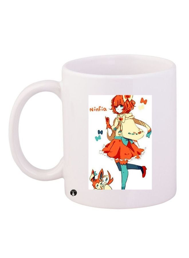 RYN Cartoon Printed Coffee Mug White/Orange/Yellow 11ounce