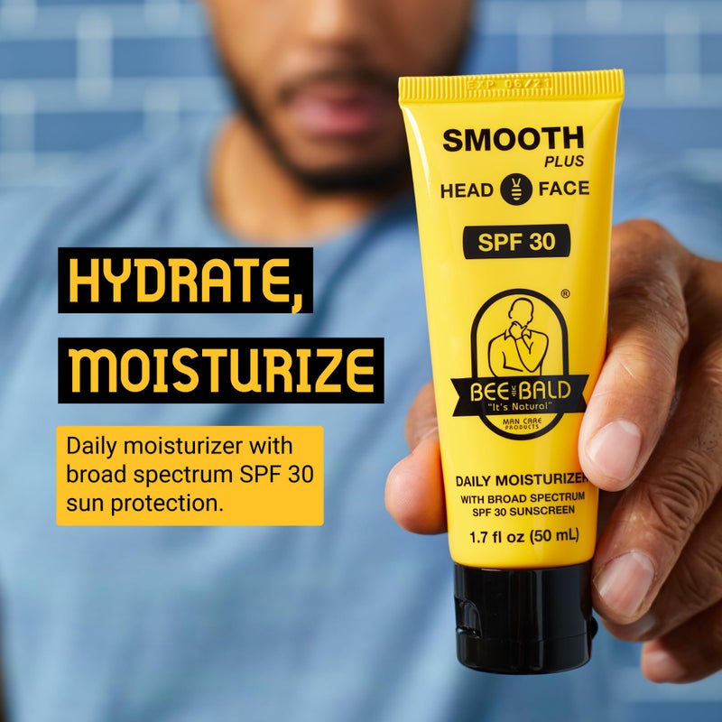 Bee Bald مرطب Bee Bald SMOOTH PLUS للرأس والوجه مع واقي شمس SPF 30 لحماية البشرة من أشعة UVA/UVB الضارة مع الترطيب والتغذية والتنعيم، 1.7 أونصة سائلة - Image 1