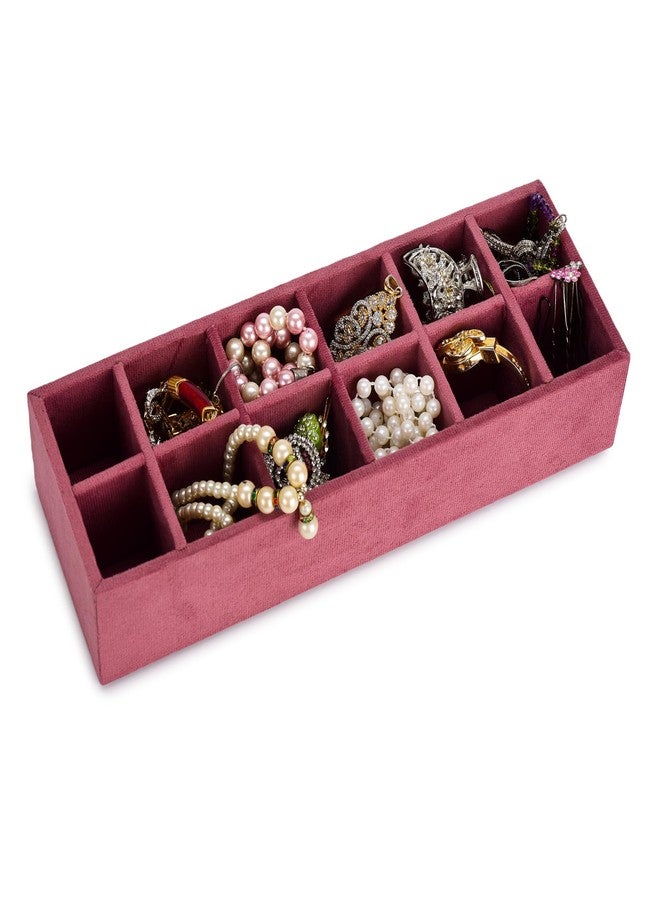 Azyeea Trinket Jewelry Tray for, Earrings, Jhumkas,chains and Other Jewelry, Storage organizer tray for Home and Closet Organization - 12 Grid (Dark Pink) (12x4x2.3 inch) - Image 1