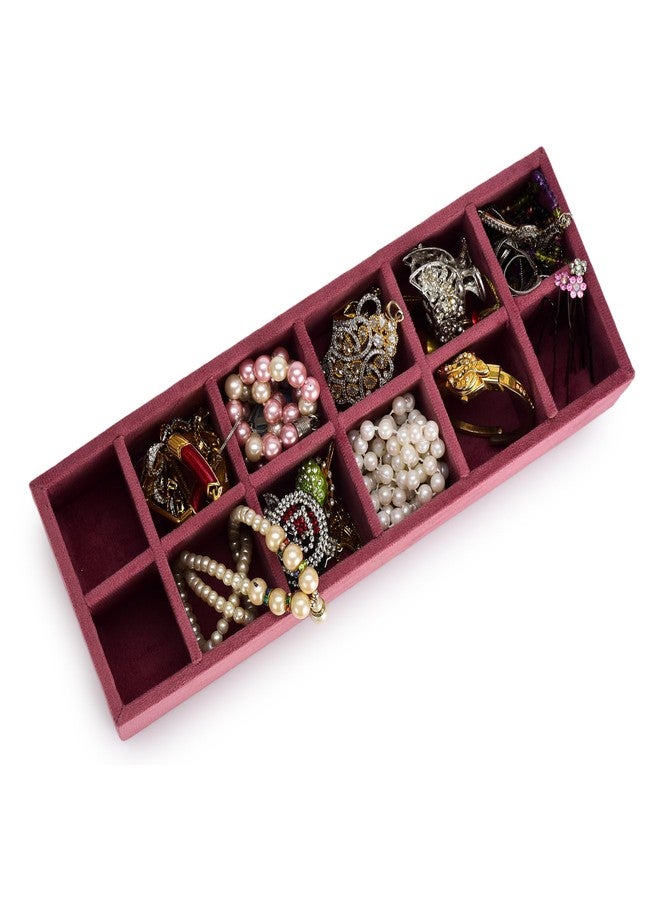 Azyeea Trinket Jewelry Tray for, Earrings, Jhumkas,chains and Other Jewelry, Storage organizer tray for Home and Closet Organization - 12 Grid (Dark Pink) (12x4x2.3 inch) - Image 2