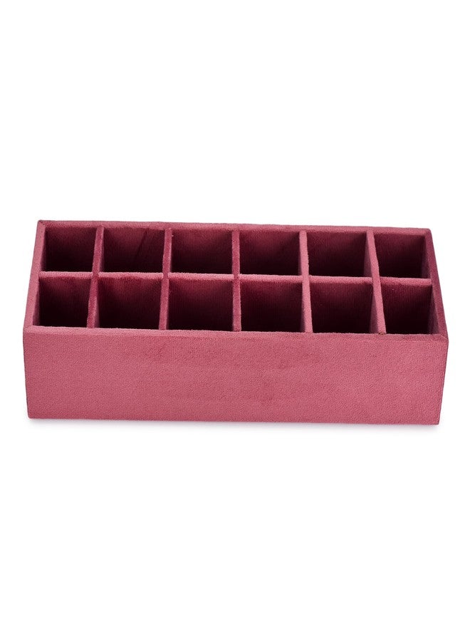 Azyeea Trinket Jewelry Tray for, Earrings, Jhumkas,chains and Other Jewelry, Storage organizer tray for Home and Closet Organization - 12 Grid (Dark Pink) (12x4x2.3 inch) - Image 3