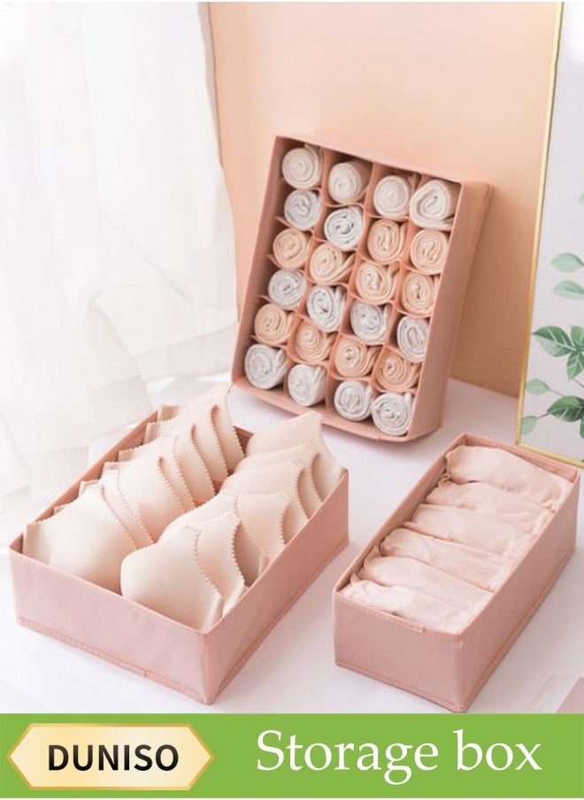 DUNISO 3 Pcs Underwear Drawer Organizer，Foldable Cabinet Organizer ,Stackable Storage Box，Space Saving,Sturdy and Durable,for Baby Clothes, Bra, Socks, Underwear, Ties (Pink)  - Image 1
