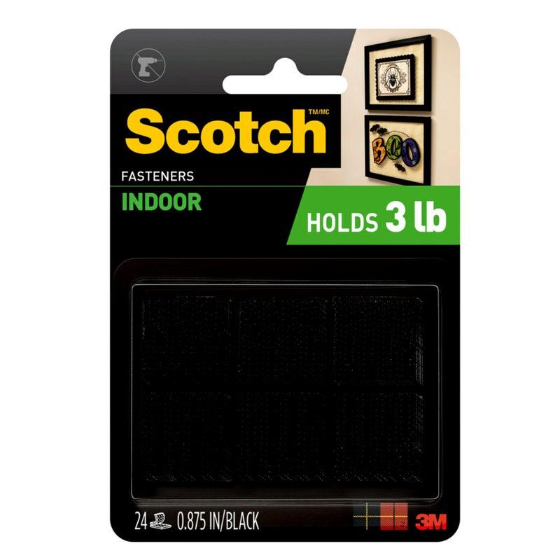Scotch MultiPurpose Hook and Loop Fasteners for Indoor Use Black 78 in 24Pair 48Squares