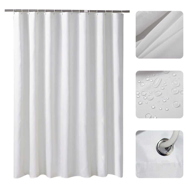 ستارة حمام مقاومة للماء 180 سم × 220 سم أبيض - قماش ناعم سريع الجفاف - عروات معززة مقاومة للصدأ - حاشية سفلية مُثقّلة بالرصاص لحمامات المنزل - Image 3