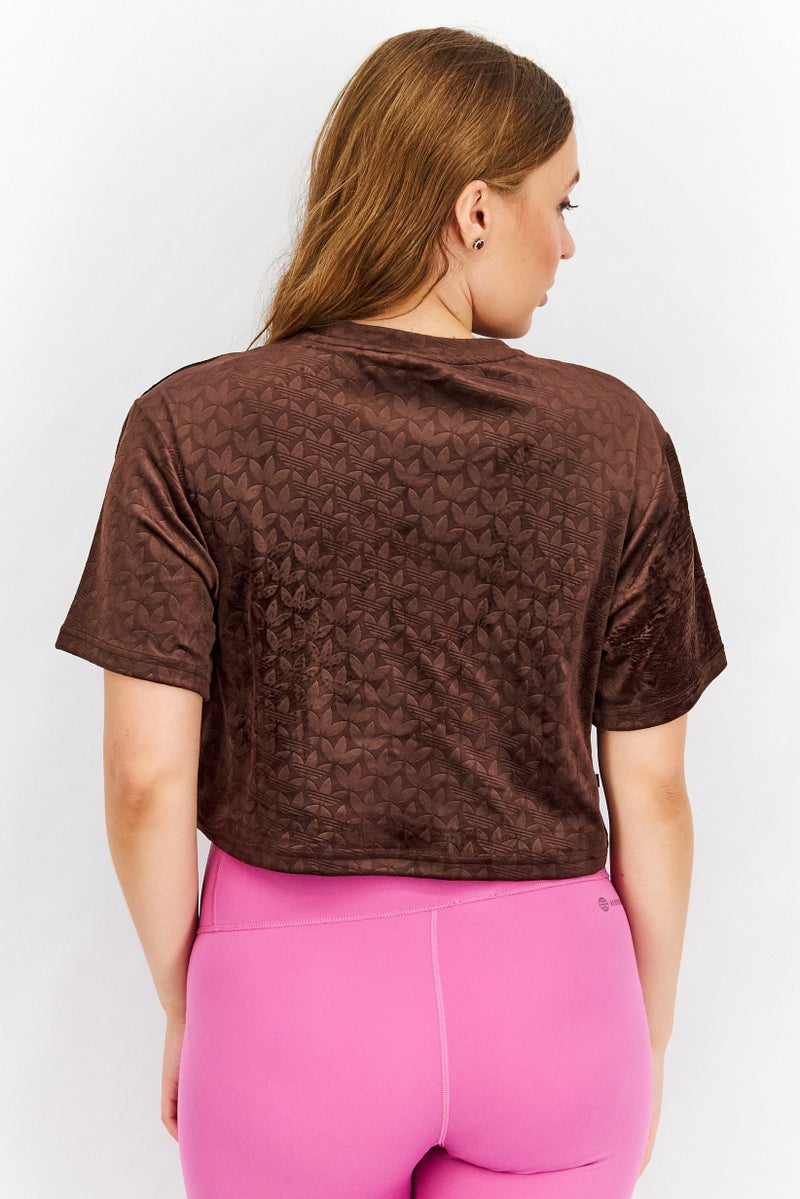 adidas Originals Women Sportswear Fit Short Sleeves Brand Logo Outdoor T-Shirt, Brown  - Image 3