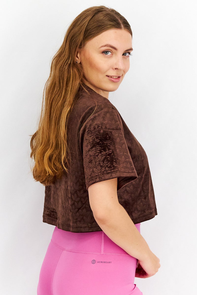 adidas Originals Women Sportswear Fit Short Sleeves Brand Logo Outdoor T-Shirt, Brown  - Image 2