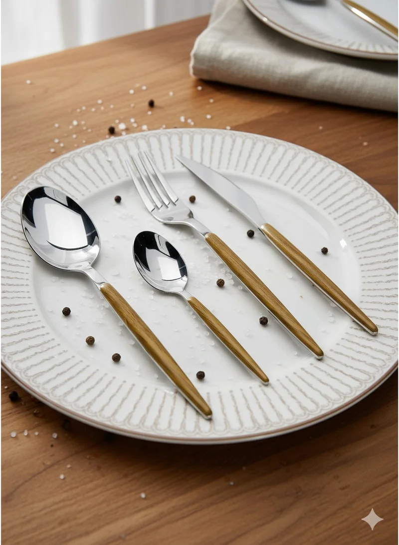 كويزين أرت طقم فيسبر 19 قطعة - أدوات مائدة أنيقة من الستانلس ستيل والخشب