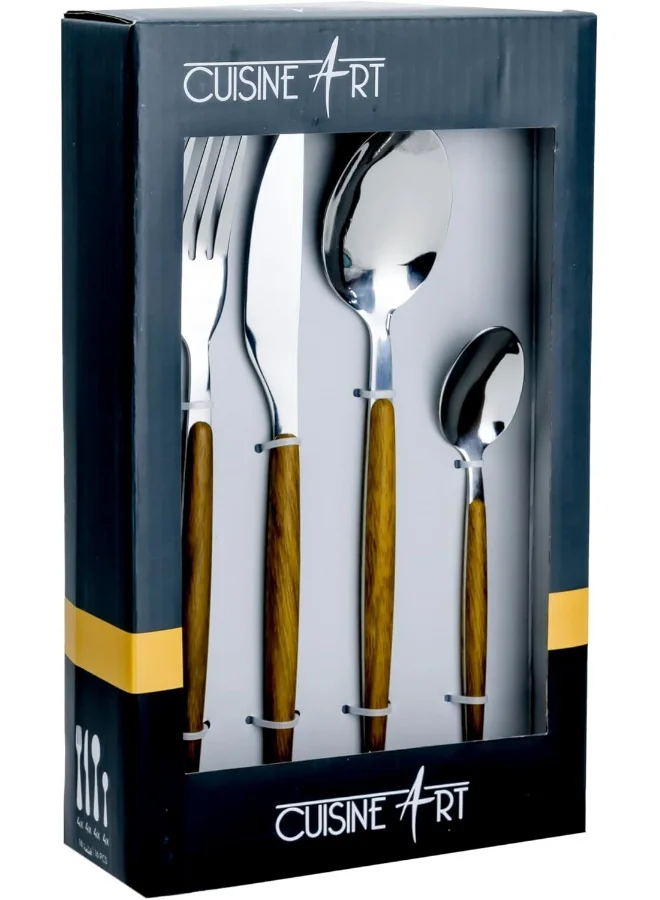 Cuisine Art Vesper 19-Piece Cutlery Set - Elegant Wooden Stainless Steel Flatware