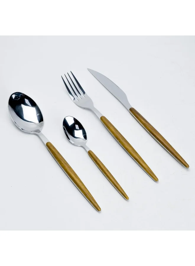 Cuisine Art Vesper 19-Piece Cutlery Set - Elegant Wooden Stainless Steel Flatware