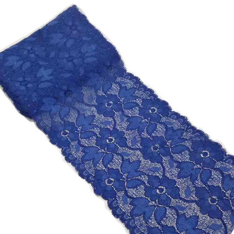 62 Inch Stretch Lace Trims Floral Embroidered Elastic Fabric for Garment and DIY Craft Supply by 5 Yards Navy Blue