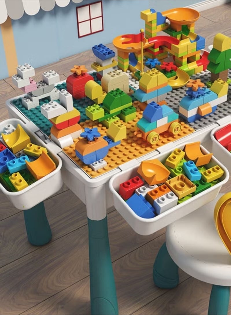 Arabest Building Blocks Set for Kids 3+ Years,189 Pieces Big Stacking Blocks with Slideway,Educational Toys for Boys and Girls,Height Adjustable Block Table with Stool and Storage Box,Multi-functional Kids Activity Table - Image 3