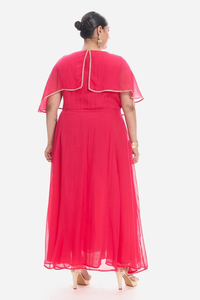 Virgio Solid Viscose V Neck Laced Cape Plus Size Dress for Women - Image 5