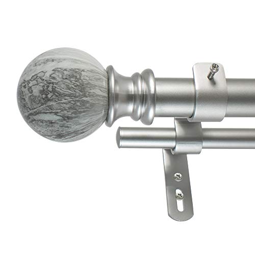 Decopolitan MARBLE BALL DOUBLE CURTAIN ROD SET 72 to 144Inches Antique Silver