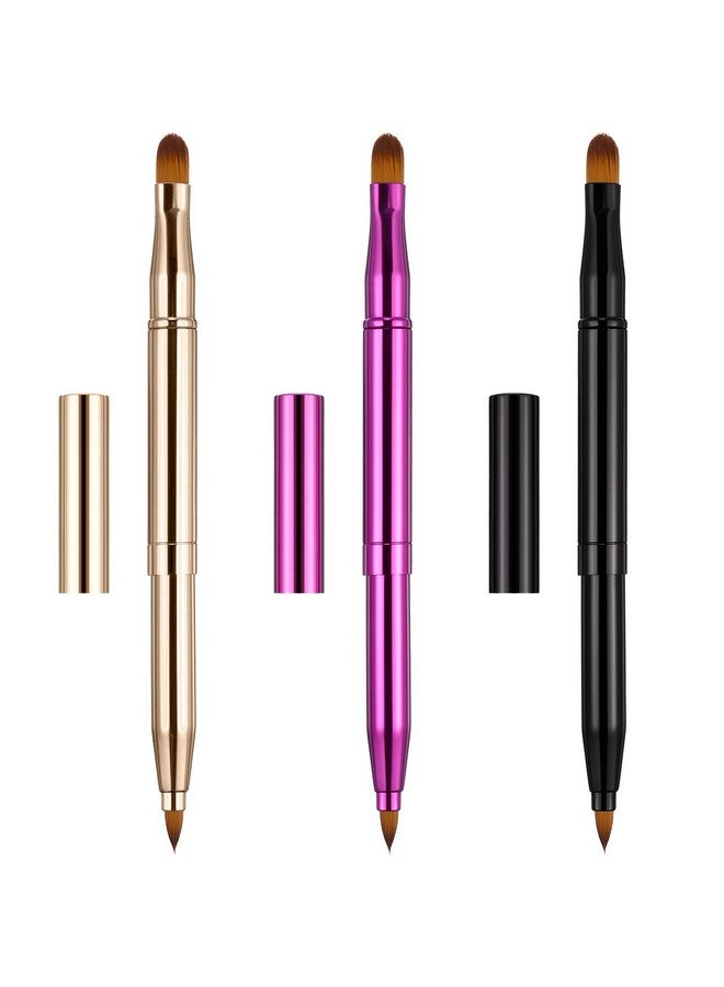 TOODOO 3 Pieces Lip Brush Retractable Lipstick Liner Brush Lipstick Dualended Foundation Makeup Brush With Cap Travel Applicators - Image 1
