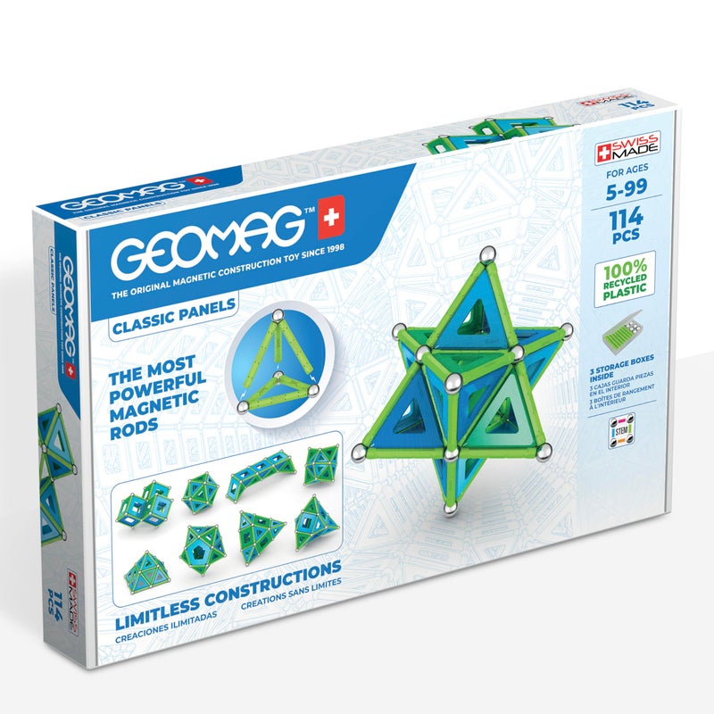 GEOMAG ألعاب مغناطيسية كلاسيكية من جيوماغ للأطفال من عمر 5 سنوات 114 قطعة تعليمية مغناطيسية STEM للأطفال مصنوعة في سويسرا من بلاستيك معاد تدويره بنسبة 100% - Image 3