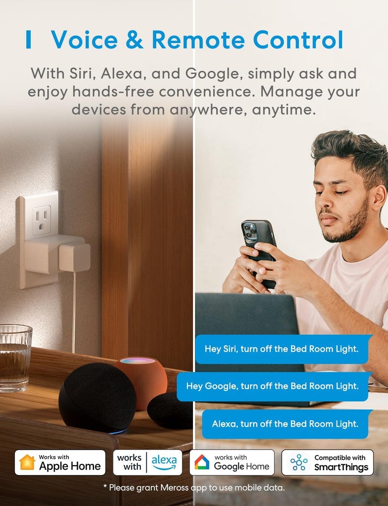 meross Smart Plug Mini, 15A & Reliable Wi-Fi, Support Apple HomeKit, Siri, Alexa, Echo, Google Assistant and Nest Hub, App Control, Timer, No Hub Needed, 2.4G WiFi Only, 2 Pack - Image 5
