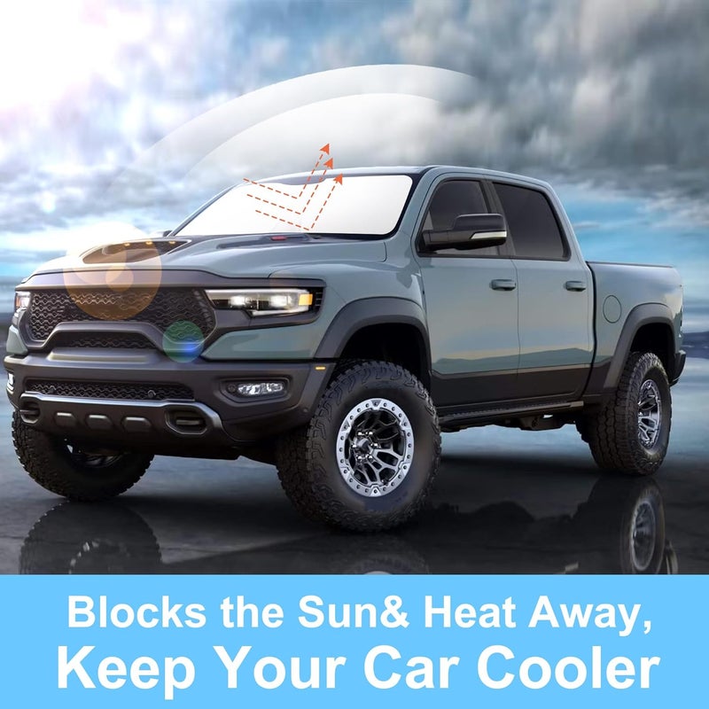 TINGLU Sun Shade for Dodge RAM 1500 2019-2024 2025 CrewCab,MegaCab Pickup,2Dr RegularCab,4Dr QuadCab Accessories Windshield Sun Shade Window Shade UV Rays Protection Sun Visor Cover - Image 5