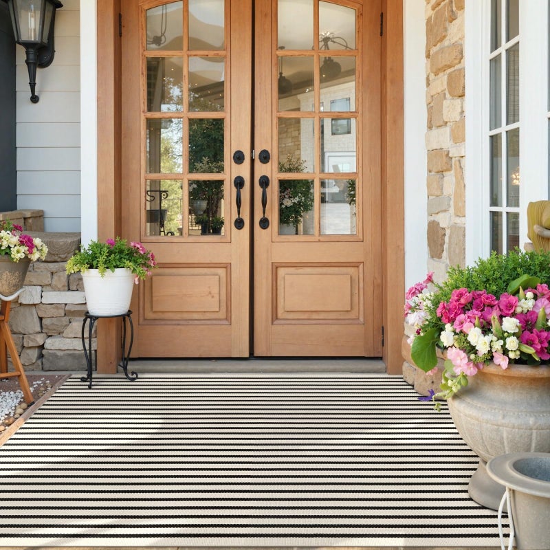 Collive Black and White Outdoor Rug 4x 6 Patio Rug Washable Small Living Room Rug Farmhouse Cotton Woven Area Rug Layered Welcome Doormat Floor Carpet for Front Door Bedroom