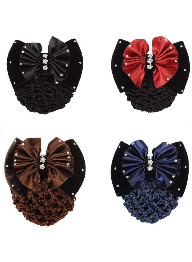 Thaoya 4 Pcs Womens Hair Bun Cover Net Snood Lady Bowknot Bun Covers Hair Clips With Bow For Nurse Stewardess With Work Clothes Hb3 - Image 1