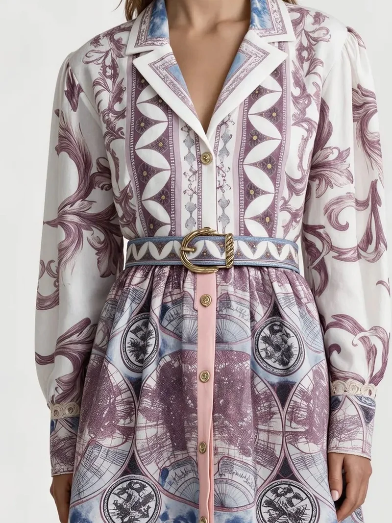 Jennyfer Multicolor Geometric Belted Shirt Dress for Women | Best Price UAE