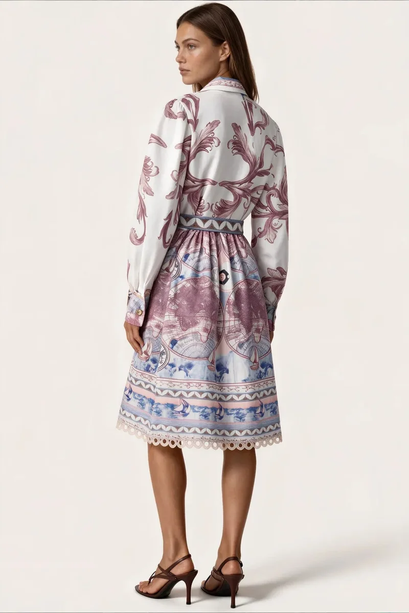 جينيفر Geometric Belted Shirt Dress