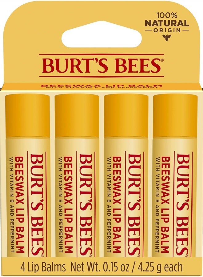 Burt's Bees Lip Balm Easter Basket Stuffers, Moisturizing Lip Care Spring Gift, for All Day Hydration, 100% Natural, Original Beeswax with Vitamin E & Peppermint Oil (4 Pack) - Image 1