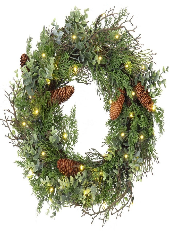 DILATATA Pre Lit Christmas Wreath for Front Door Green Wreath Decorated with Pine Cones,Berry Clusters, Abundant Fit Branches 18” Lighted Christmas Wreaths for Windows Winter Wreath Hanging Wall Decor - Image 1