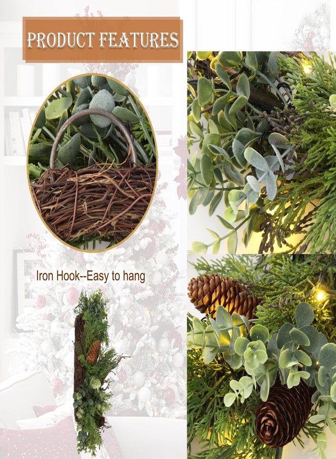 DILATATA Pre Lit Christmas Wreath for Front Door Green Wreath Decorated with Pine Cones,Berry Clusters, Abundant Fit Branches 18” Lighted Christmas Wreaths for Windows Winter Wreath Hanging Wall Decor - Image 2