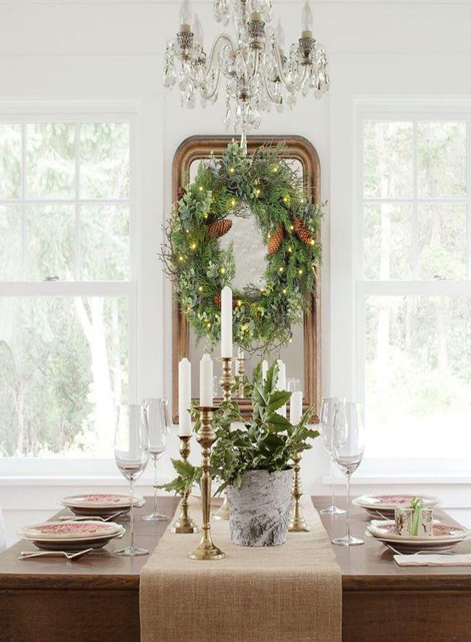 DILATATA Pre Lit Christmas Wreath for Front Door Green Wreath Decorated with Pine Cones,Berry Clusters, Abundant Fit Branches 18” Lighted Christmas Wreaths for Windows Winter Wreath Hanging Wall Decor - Image 4