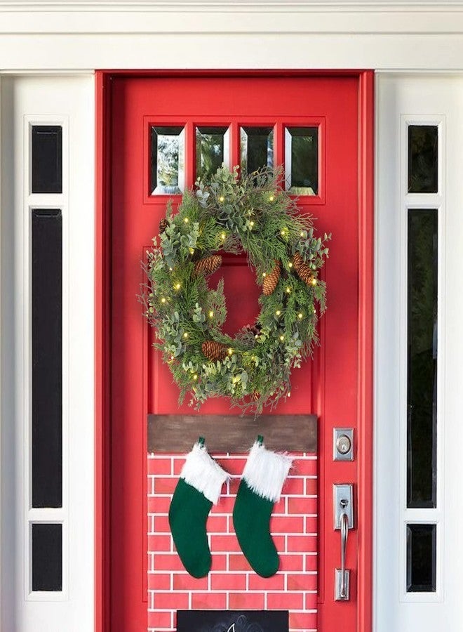 DILATATA Pre Lit Christmas Wreath for Front Door Green Wreath Decorated with Pine Cones,Berry Clusters, Abundant Fit Branches 18” Lighted Christmas Wreaths for Windows Winter Wreath Hanging Wall Decor - Image 5