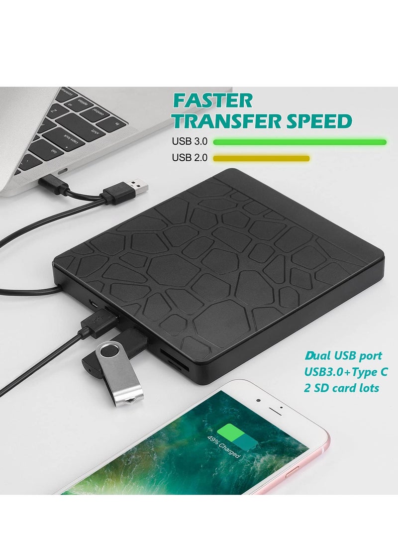 SYOSI External DVD Drive for Laptop, USB 3.0 Type-C CD DVD +/-RW Burner Optical Disk Drive, Portable CD/DVD ROM Writer Reader with 2 Card Slot& 3 USB Port, for Desktop Windows 10/8/7 Linux OS Apple - Image 5