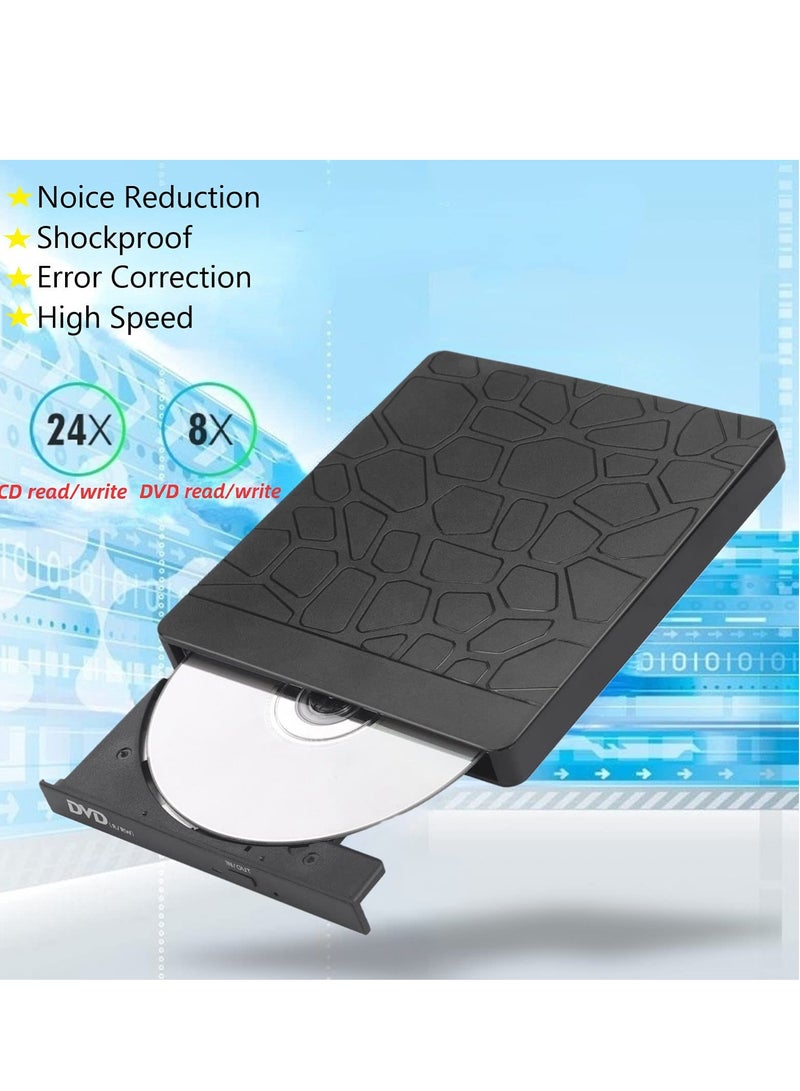 SYOSI External DVD Drive for Laptop, USB 3.0 Type-C CD DVD +/-RW Burner Optical Disk Drive, Portable CD/DVD ROM Writer Reader with 2 Card Slot& 3 USB Port, for Desktop Windows 10/8/7 Linux OS Apple - Image 2