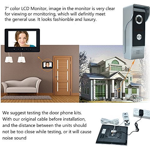 AMOCAM Video Intercom System, 7 Inches Video Doorbell Door Phone System, Wired Video Door Phone HD Camera Kits Dual-Way Intercom for Villa House Office Apartment 1-IR Camera 2-LCD Color Monitor - Image 2